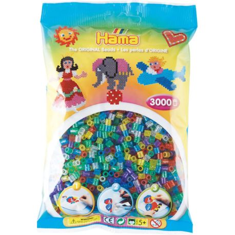 Hama® Bügelperlen Midi - Transparent Glitter 3000 Perlen.