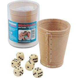 Leder-Würfelbecher natur 9 cm+6 Würfel