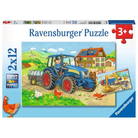Ravensburger 7616 Puzzle Baustelle und Bauernhof 2 X 12 Teile