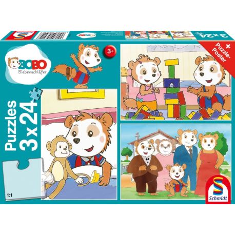 Schmidt Spiele 56414 Puzzle Bobo Siebenschläfer Freunde und Familie 3x24 Teile