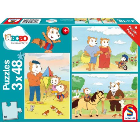 Schmidt Spiele 56415 Puzzle Bobo Siebenschläfer Auf ins Abenteuer 3x48 Teile