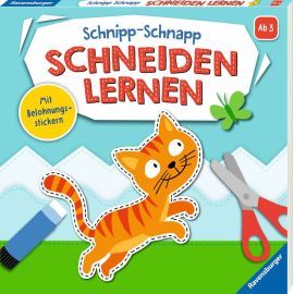 Ravensburger Schnipp-Schnapp Schneiden lernen - Schneiden und Kleben ab 3 Jahren - Block mit Belohnungsstickern und Pr