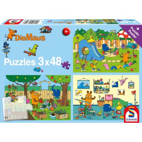 Schmidt Spiele 56394 Die Maus  Ein Tag mit der Maus, 3x48 Teile