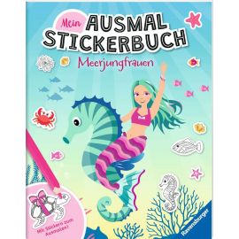 Ravensburger Mein Ausmalstickerbuch Meerjungfrauen - Großes Buch mit über 300 Stickern, viele Sticker zum Ausmalen