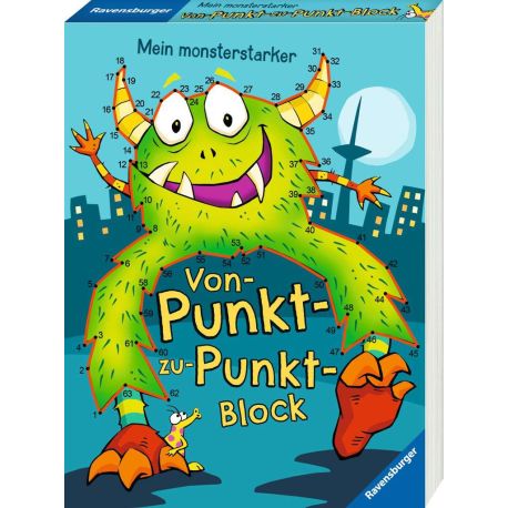 Ravensburger Mein monsterstarker Von-Punkt-zu-Punkt-Block - 100 lustige Motive zum Verbinden und Ausmalen, Rätselblock