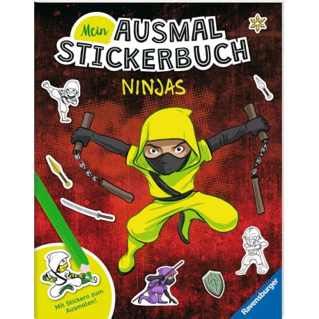 Ravensburger Mein Ausmalstickerbuch Ninjas - Großes Buch mit über 250 Stickern, viele Sticker zum Ausmalen