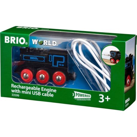 BRIO World - 33599 Akku Lok mit Mini USB - Wiederaufladbare Lokomotive - Batteriebetriebener Spielzeugzug für Kinder a