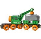Grüner Kranwagen mit Anhänger