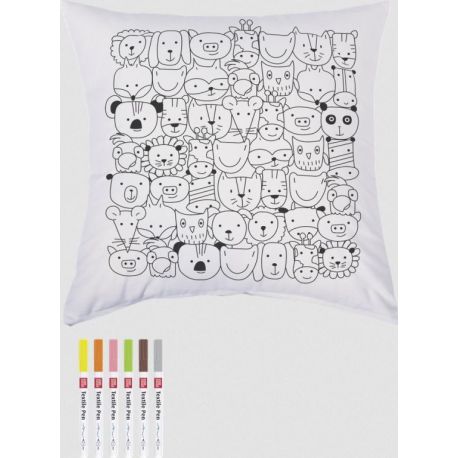 Bastel-Set Stoff bemalen „Animals KissenCraft Set Drawing on fabric Animals CushionSet créatif Dessin sur tissu « Ani