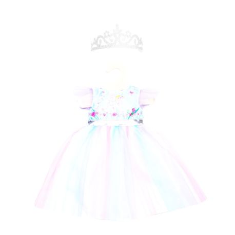 Puppen-Kleid Fee und Einhorn mit silberner Krone, Gr. 35-45 cm