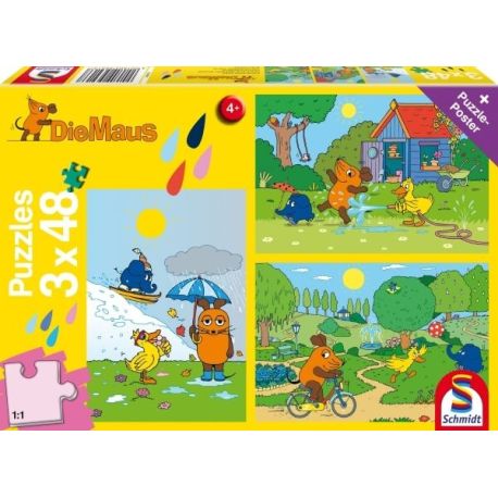 Schmidt Spiele Kinderpuzzle Viel Spaß mit der Maus, 3x48 Teile