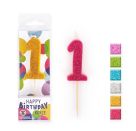 BIRTHDAY FUN Zahlenkerze Glitter Mini 8, sortiert (1 Stück)