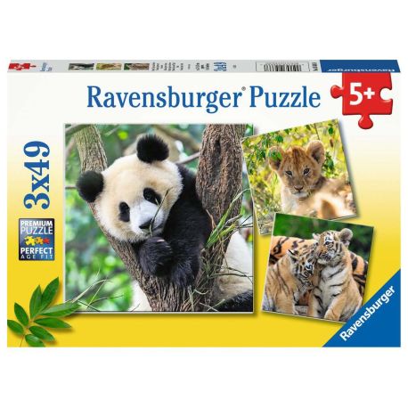 Ravensburger 5666 Puzzle Panda, Tiger und Löwe 3 X 49 Teile
