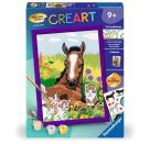 Ravensburger CreArt 20299 - Süße Tierkinder - Malen nach Zahlen Pferd und Katze für Kinder ab 9 Jahre