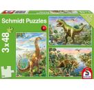 Schmidt Spiele Kinderpuzzle Abenteuer mit den Dinosauriern, 3x48 Teile