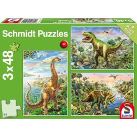 Schmidt Spiele Kinderpuzzle Abenteuer mit den Dinosauriern, 3x48 Teile