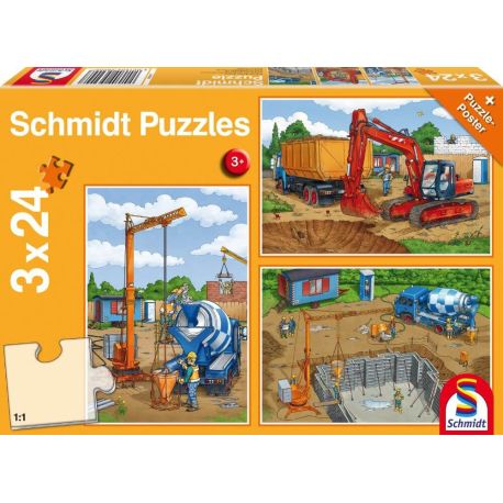 Schmidt Spiele Kinderpuzzle Auf der Baustelle, 3x24 Teile