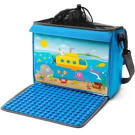 fantifant Baustein-Tasche mit ausklappbarer Bauplatte I Größe L I KOMPATIBEL MIT LEGO DUPLO Tasche in meerblau
