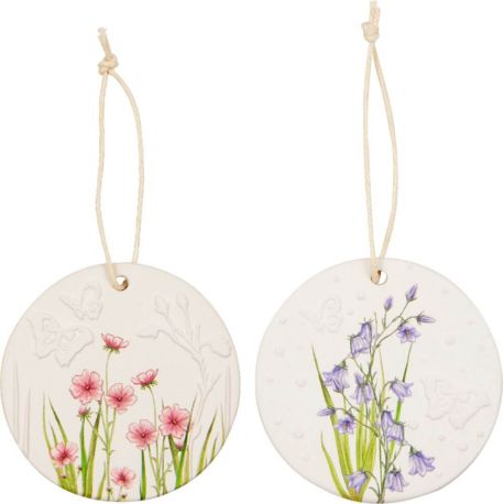 Porzellan-Anhänger mit Blumenmotiv - Ostergrüße, sortiert (1 Stück)