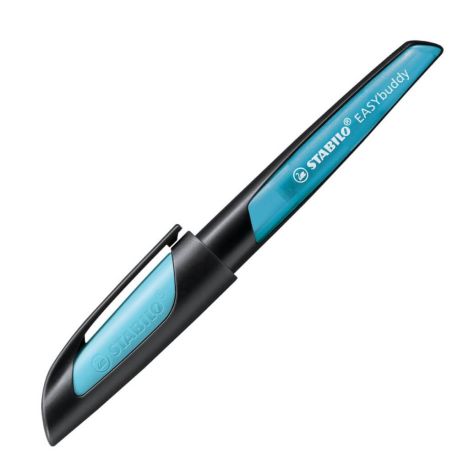 Schulfüller mit Anfänger-Feder A - STABILO EASYbuddy in schwarz/himmelblau - Schreibfarbe blau (löschbar) - Einzelstif