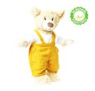Puppen-Latzhose aus 100 % Bio-Baumwolle, honiggelb, mit weißem T-Shirt, 2-teilig, Gr. 28-35 cm