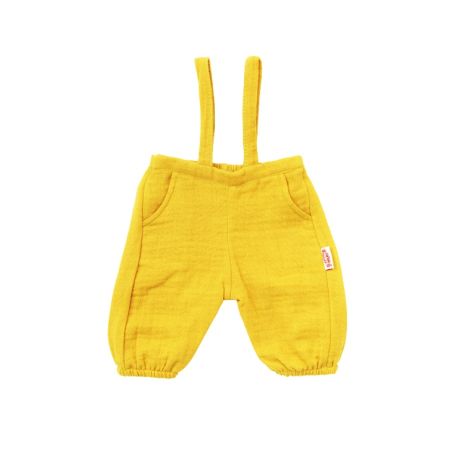 Puppen-Latzhose aus 100 % Bio-Baumwolle, honiggelb, mit weißem T-Shirt, 2-teilig, Gr. 35-45 cm