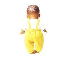 Puppen-Latzhose aus 100 % Bio-Baumwolle, honiggelb, mit weißem T-Shirt, 2-teilig, Gr. 35-45 cm