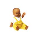 Puppen-Latzhose aus 100 % Bio-Baumwolle, honiggelb, mit weißem T-Shirt, 2-teilig, Gr. 35-45 cm