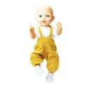 Puppen-Latzhose aus 100 % Bio-Baumwolle, honiggelb, mit weißem T-Shirt, 2-teilig, Gr. 35-45 cm