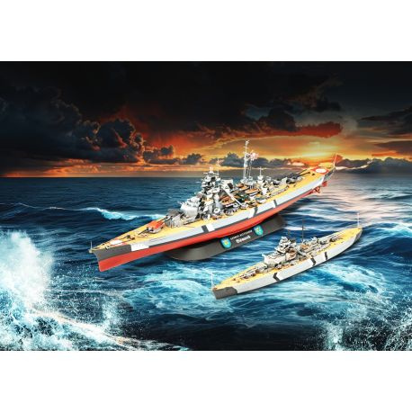 Geschenkset The Legendary Bismarck (1:700 1:1200), Revell Modellbausatz mit Basiszubehör