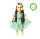 Puppenkleid aus 100 % Bio-Baumwolle mit Rüschen und Haarband, salbeigrün, 2-teilig, Gr. 28-35 cm