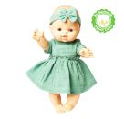 Puppenkleid aus 100 % Bio-Baumwolle mit Rüschen und Haarband, salbeigrün, 2-teilig, Gr. 28-35 cm