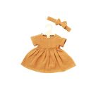 Puppenkleid aus 100 % Bio-Baumwolle mit Rüschen und Haarband, karamell, 2-teilig, Gr. 35-45 cm
