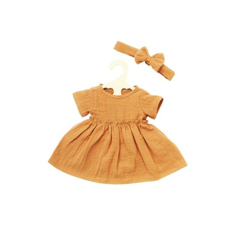 Puppenkleid aus 100 % Bio-Baumwolle mit Rüschen und Haarband, karamell, 2-teilig, Gr. 35-45 cm