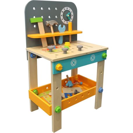 SpielMaus Holz Werkbank 40x26,5x65 cm, 44 Teile