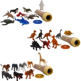 TOF Tierfiguren + Projektor Taschenlampe, 3-fach sortiert