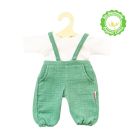 Puppen-Latzhose aus 100 % Bio-Baumwolle, salbeigrün, mit weißem T-Shirt, 2-teilig, Gr. 28-35 cm