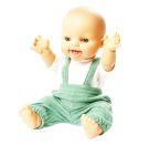 Puppen-Latzhose aus 100 % Bio-Baumwolle, salbeigrün, mit weißem T-Shirt, 2-teilig, Gr. 28-35 cm