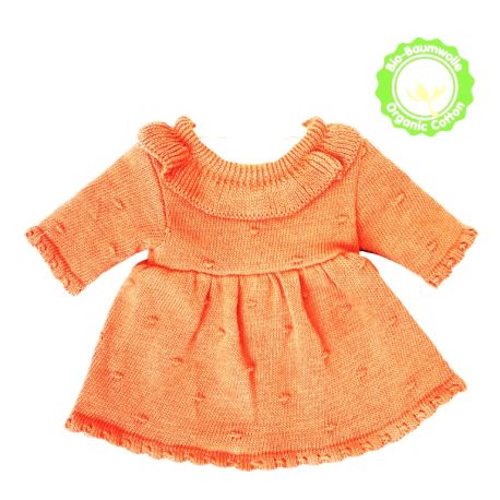 Puppen-Strickkleid aus 100 % Bio-Baumwolle, pfirsich, Gr. 28-35 cm