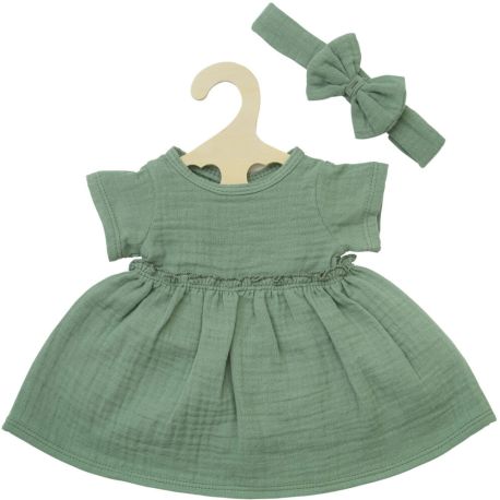 Puppenkleid aus 100 % Bio-Baumwolle mit Rüschen und Haarband, salbeigrün, 2-teilig, Gr. 35-45 cm
