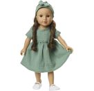 Puppenkleid aus 100 % Bio-Baumwolle mit Rüschen und Haarband, salbeigrün, 2-teilig, Gr. 35-45 cm