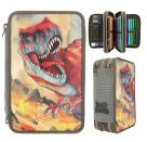 Dino World 3 Fach Federtasche mit 3-D Effekt grün