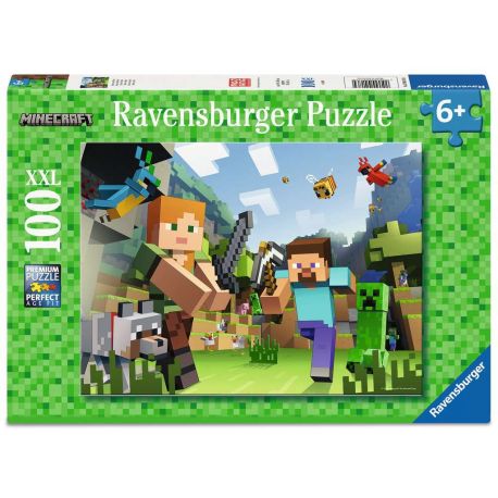Ravensburger Kinderpuzzle - 12004176 Minecraft Steve und Alex - Puzzle für Kinder ab 6 Jahren, mit 100 Teilen im XXL-F