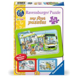 Ravensburger Kinderpuzzle - 12004039 Unterwegs mit Bus, Bahn und Flugzeug - my first puzzle mit 3x6 Teilen und mit Wie