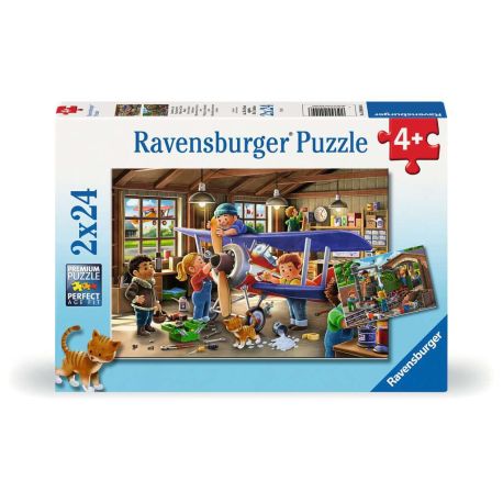 Ravensburger Kinderpuzzle - 12004044 Eisenbahn- und Flugzeugservice - Puzzle für Kinder ab 4 Jahren, mit 2x24 Teilen