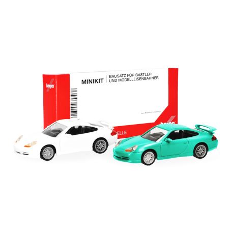 herpa - MiniKit Porsche 911 GT3 (996)  Grandprix Weiß und hellgrün, 2 Stück