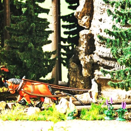 BUSCH H0 A-Set: Historisches Holzrücken