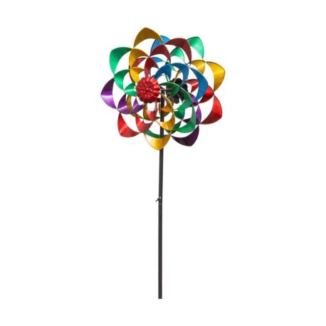 Kinetic Art: Metal Wind Spinner: Rainbow Flower Duett