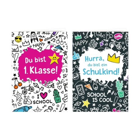 Grußkarte m. Pin - Du bist 1.Klasse/ein Schulkind, sort.i.D.