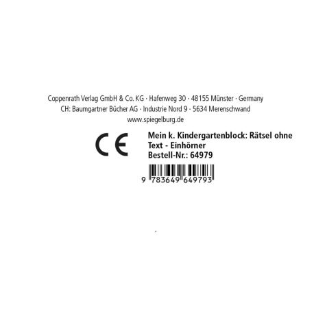 Mein kunterbunter Kindergartenblock - Rätsel ohne Text (Einhörner)